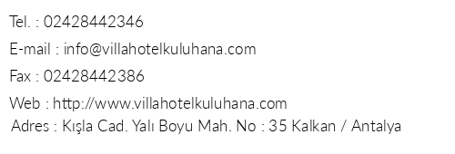 Villa Hotel Kuluhana telefon numaralar, faks, e-mail, posta adresi ve iletiim bilgileri